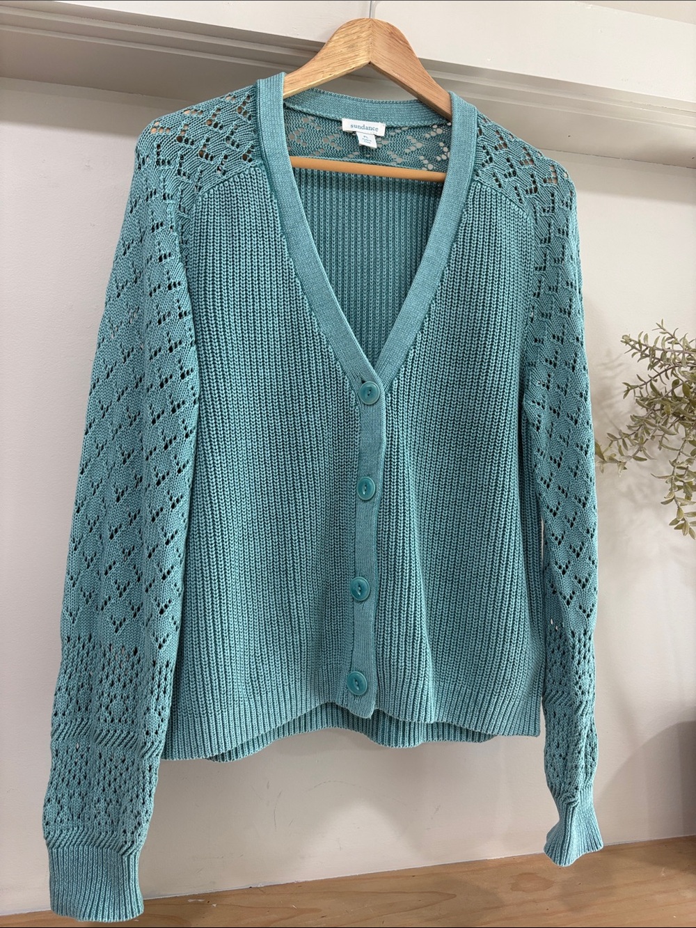 Sundance Teal Cotton Cardigan Sweater, Size LP